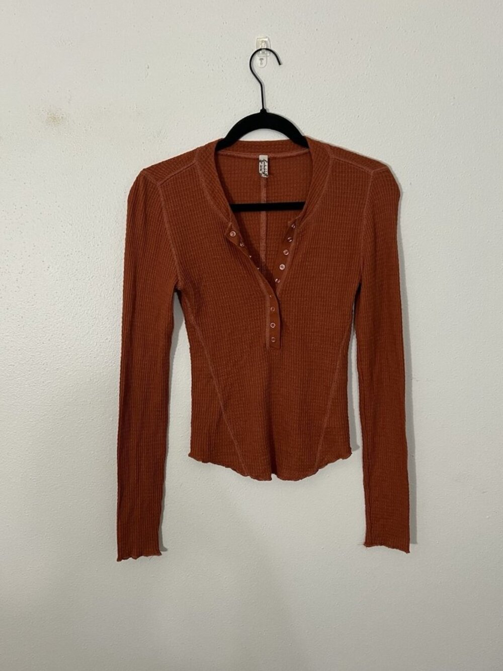 Intimately Free People Orange Thermal Henley Size Small Y2K